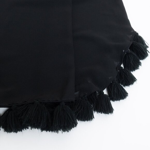 MISA Los Angeles Black Sleeveless Tassel Hem Midi Dress Medium Boho Chic - Picture 10 of 14